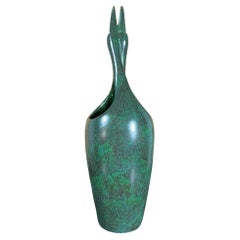 Insolite vase japonais à doubles grues en bronze, signé