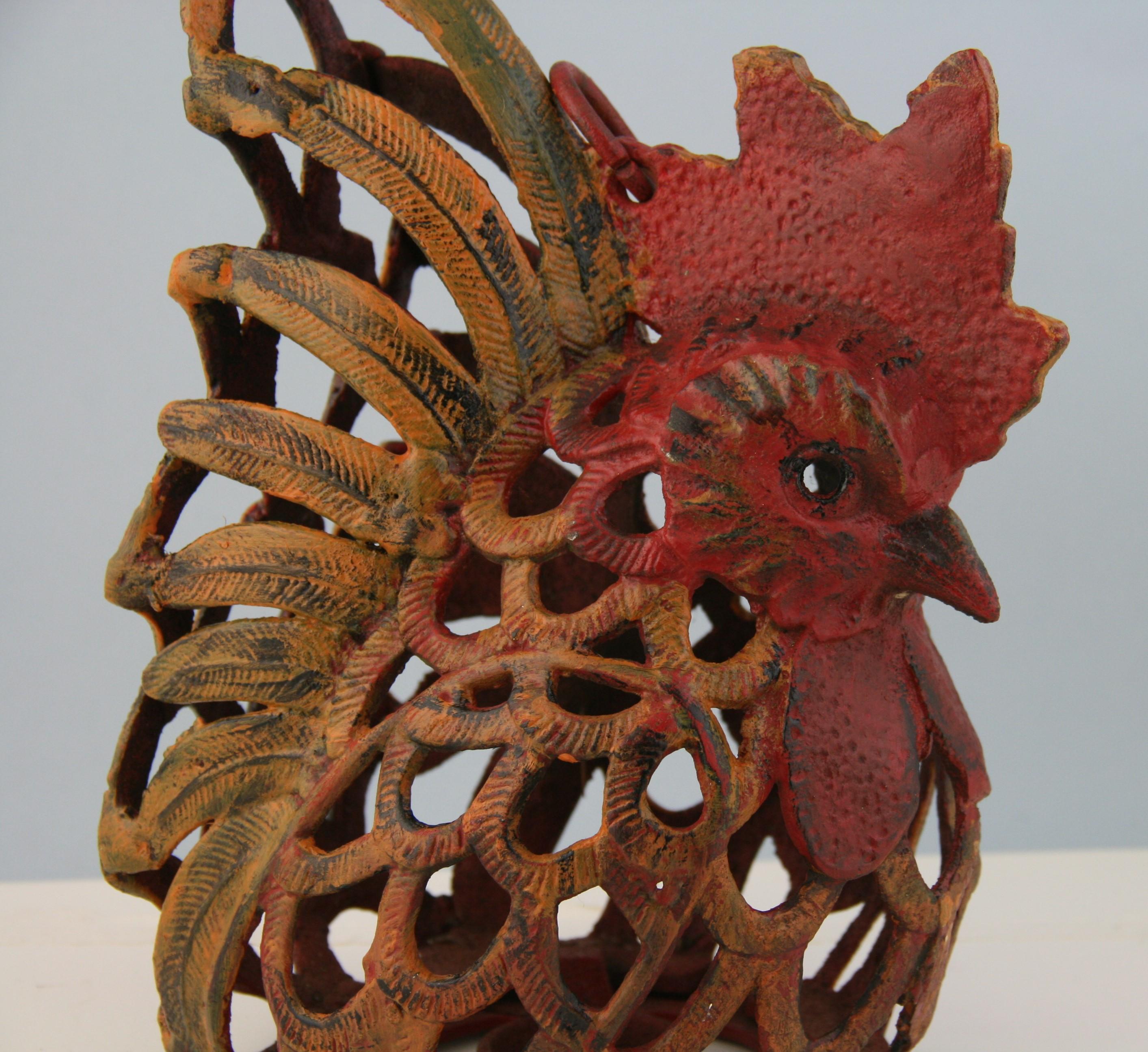 Hand-Crafted Japanese Unusual Hand Painted Rooster Candle Lantern For Sale