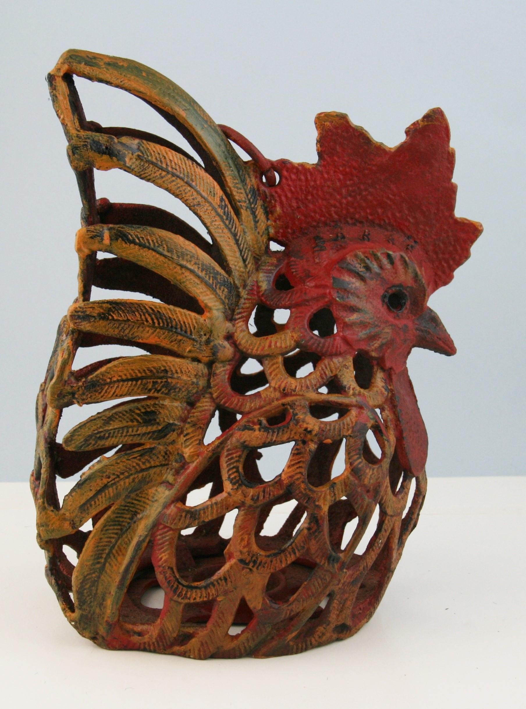 Mid-20th Century Japanese Unusual Hand Painted Rooster Candle Lantern For Sale