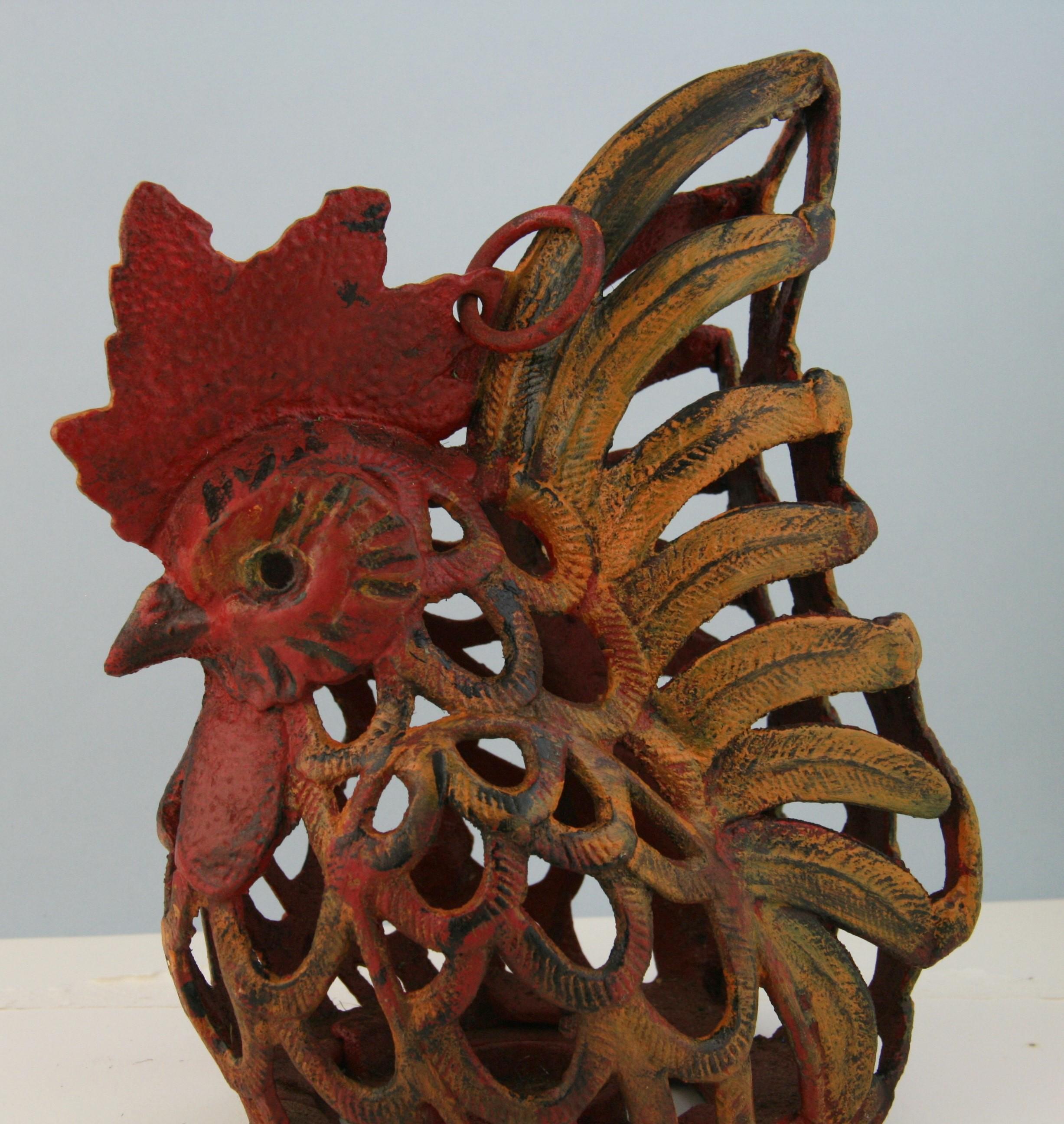 Japanese Unusual Hand Painted Rooster Candle Lantern For Sale 2