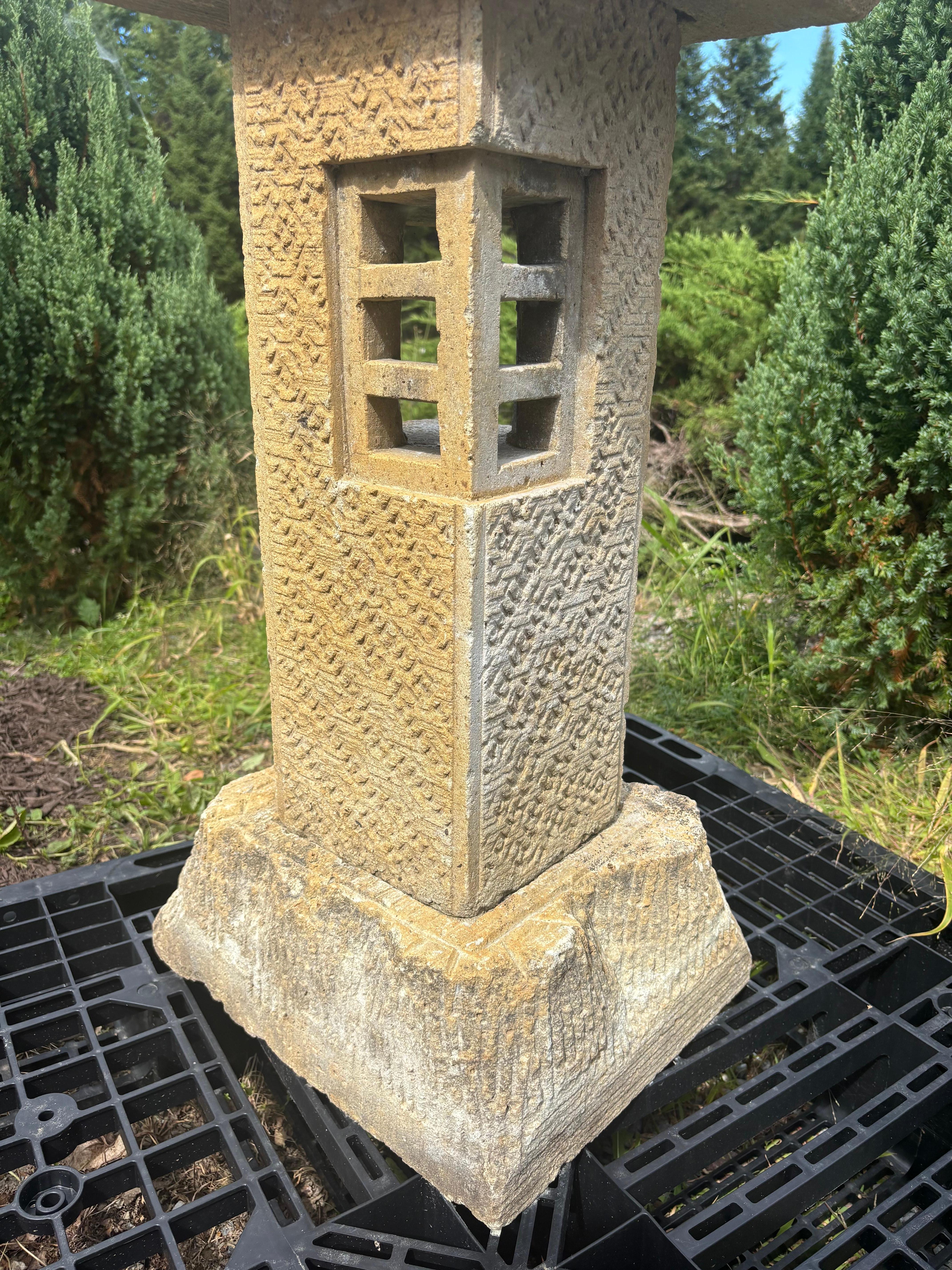 Carved Japanese unusual Stone Driveway and Walkway lantern For Sale