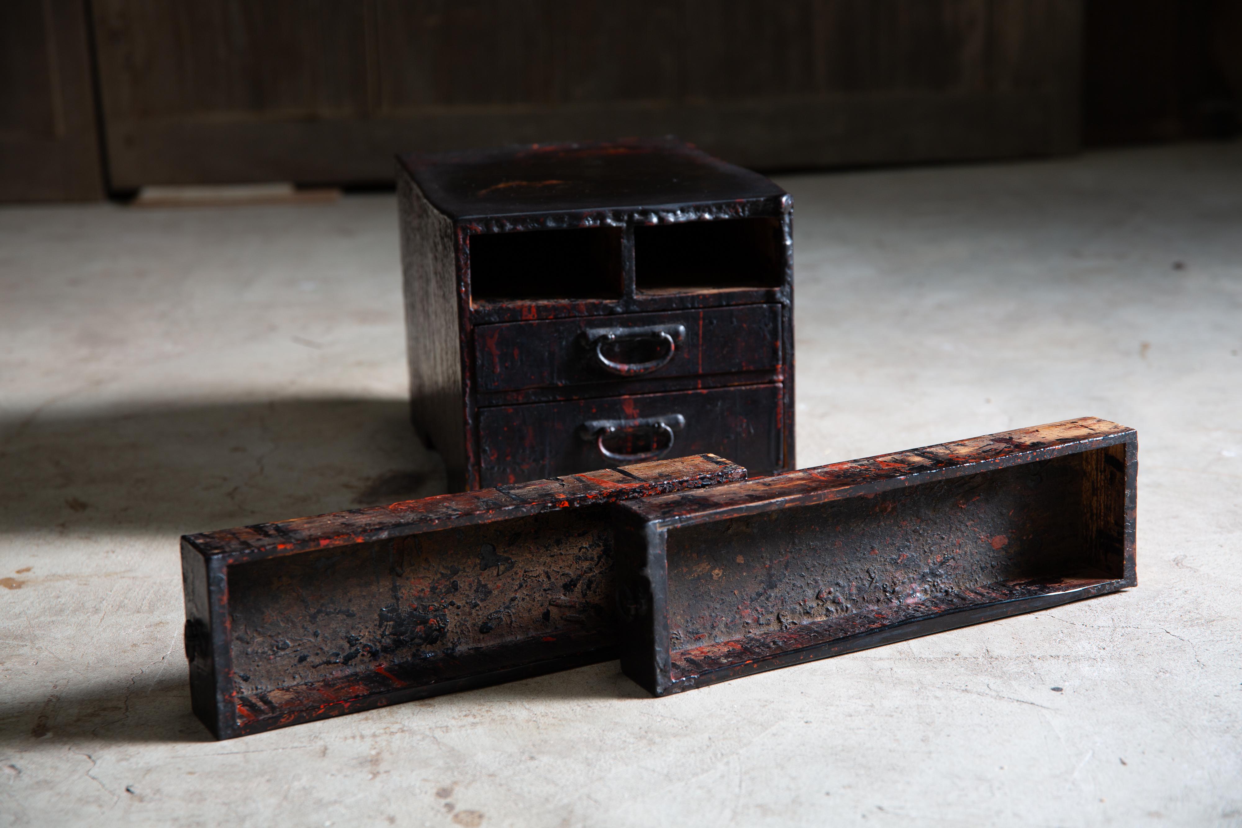 Japanese Urushi craftsman's workbench w/ drawers, box chest of drawers wabi sabi For Sale 6