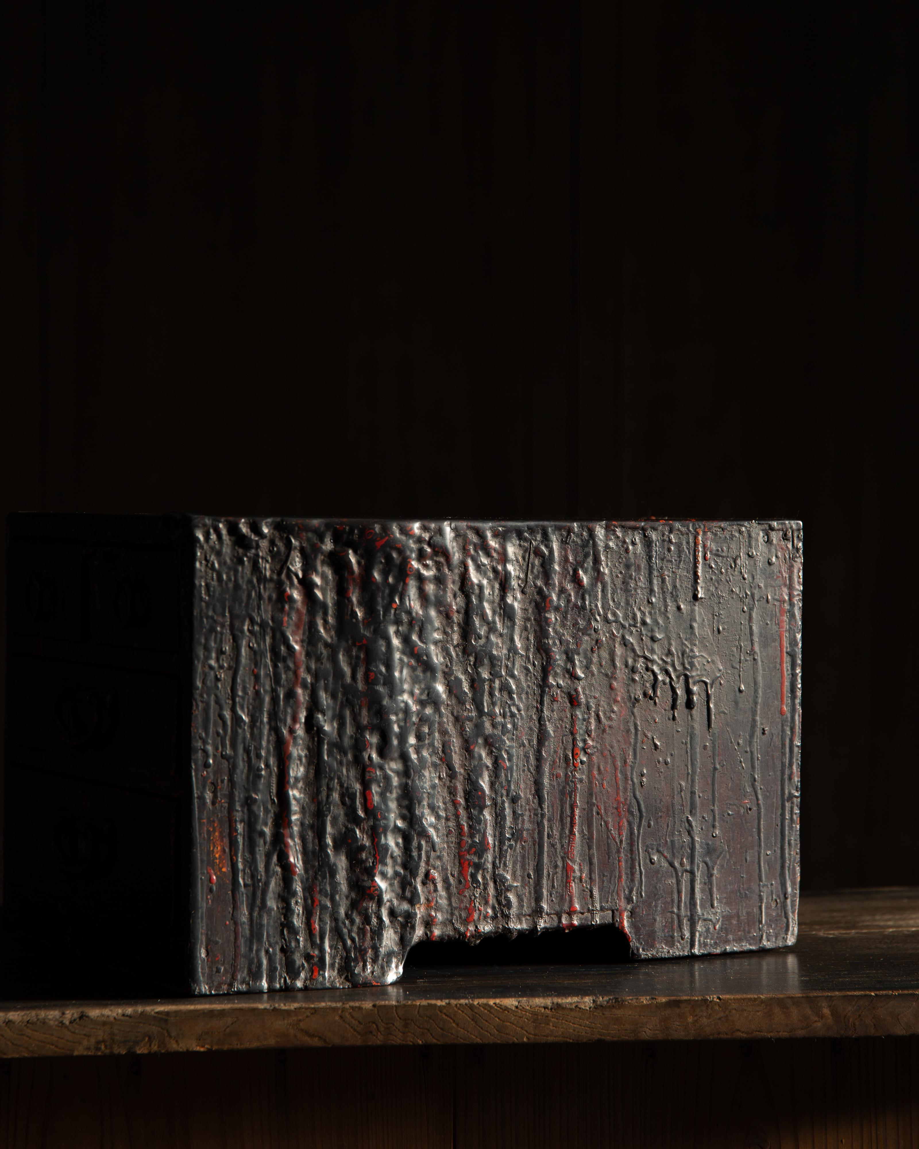 20th Century Japanese Urushi craftsman's workbench w/ drawers, box chest of drawers wabi sabi For Sale