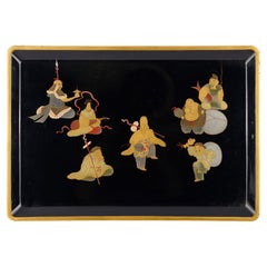 Vassoio giapponese laccato e decorato con urushi, 1900-50