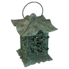 Japanese Garden Verdigris Pagoda Cast iron Candle Lantern 