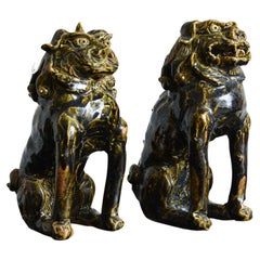 Japanese Very Old Pottery Komainu 'Lions'/1750-1850/Edo/ Aichi Prefecture