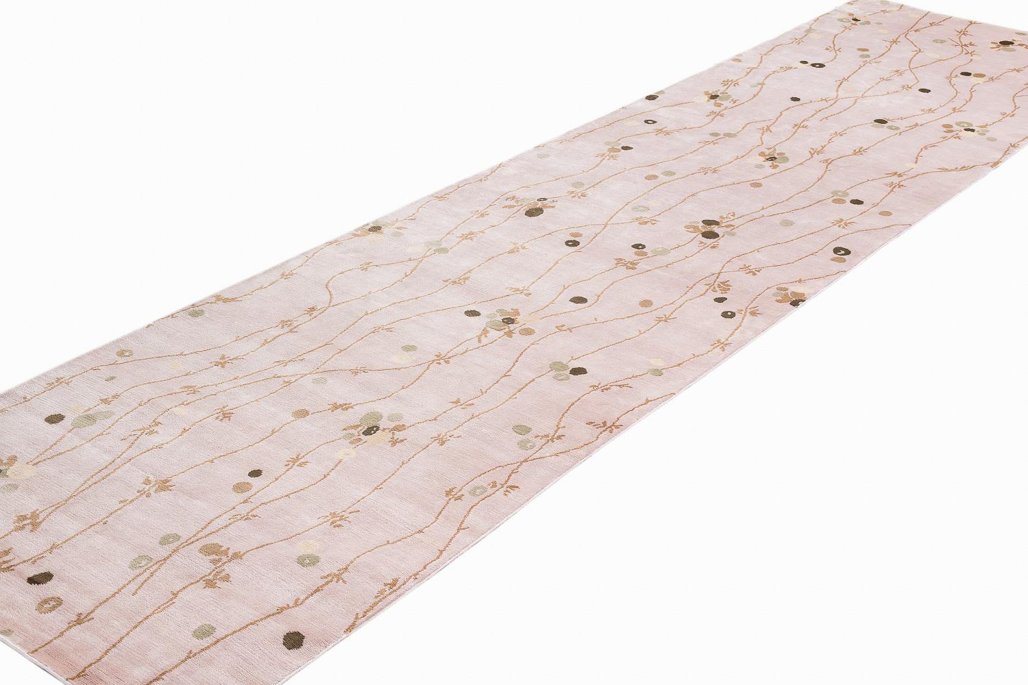 Japanese Vine is a high knot count, fine silk runner with wonderful shine and sophisticated colors to suit any interior decor. Featuring a modern botanical pattern, the design showcases vines adorned with blossoms that flow gracefully across the