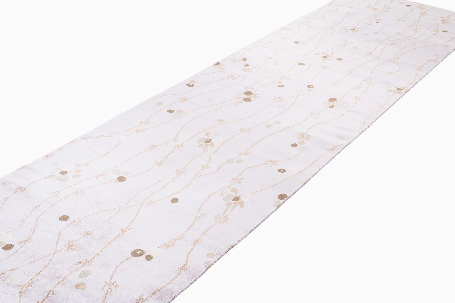Modern Japanese Vine Abstract Organic Luxury Silk Runner Rug by Joseph Carini For Sale