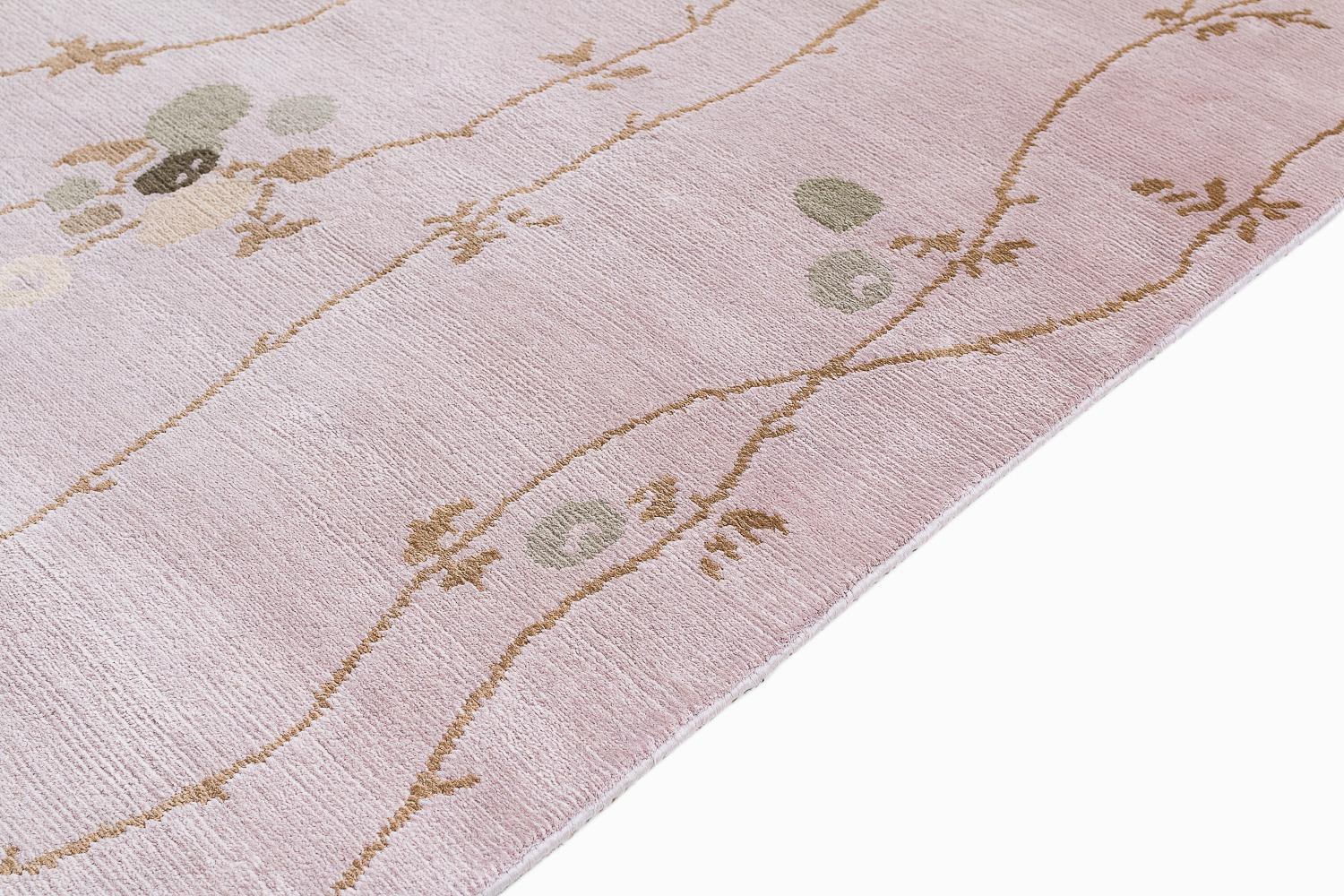Nepalese Japanese Vine Abstract Organic Luxury Silk Runner Rug by Joseph Carini For Sale