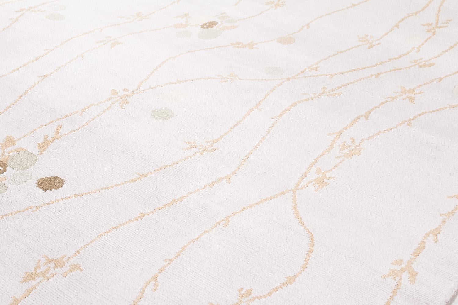 Contemporary Japanese Vine Abstract Organic Luxury Silk Runner Rug by Joseph Carini For Sale