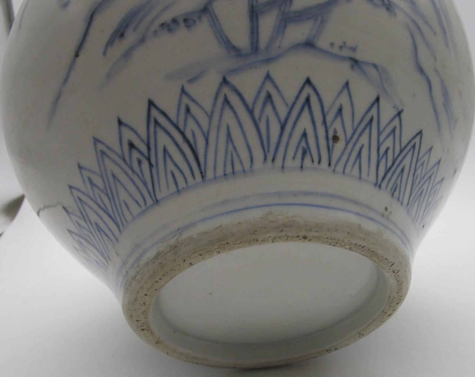 Hand-Painted Japanese Vintage Blue White Porcelain Vase, 1940s For Sale