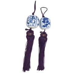 Japanese Used Blue Porcelain Scroll Weight, circa 1960