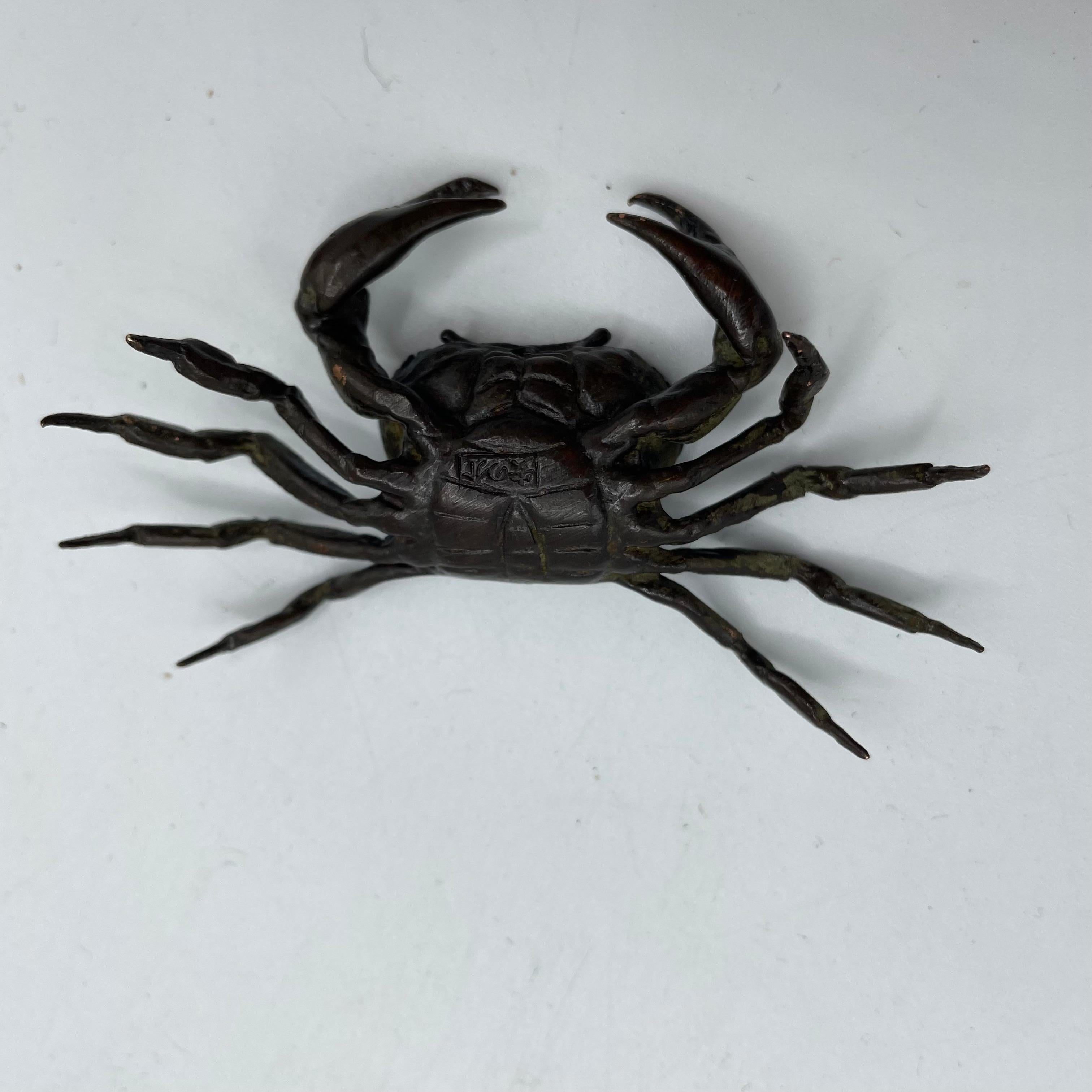 Japanese Vintage Bronze Crab 1930s 'Annosuke' Showa era For Sale 5