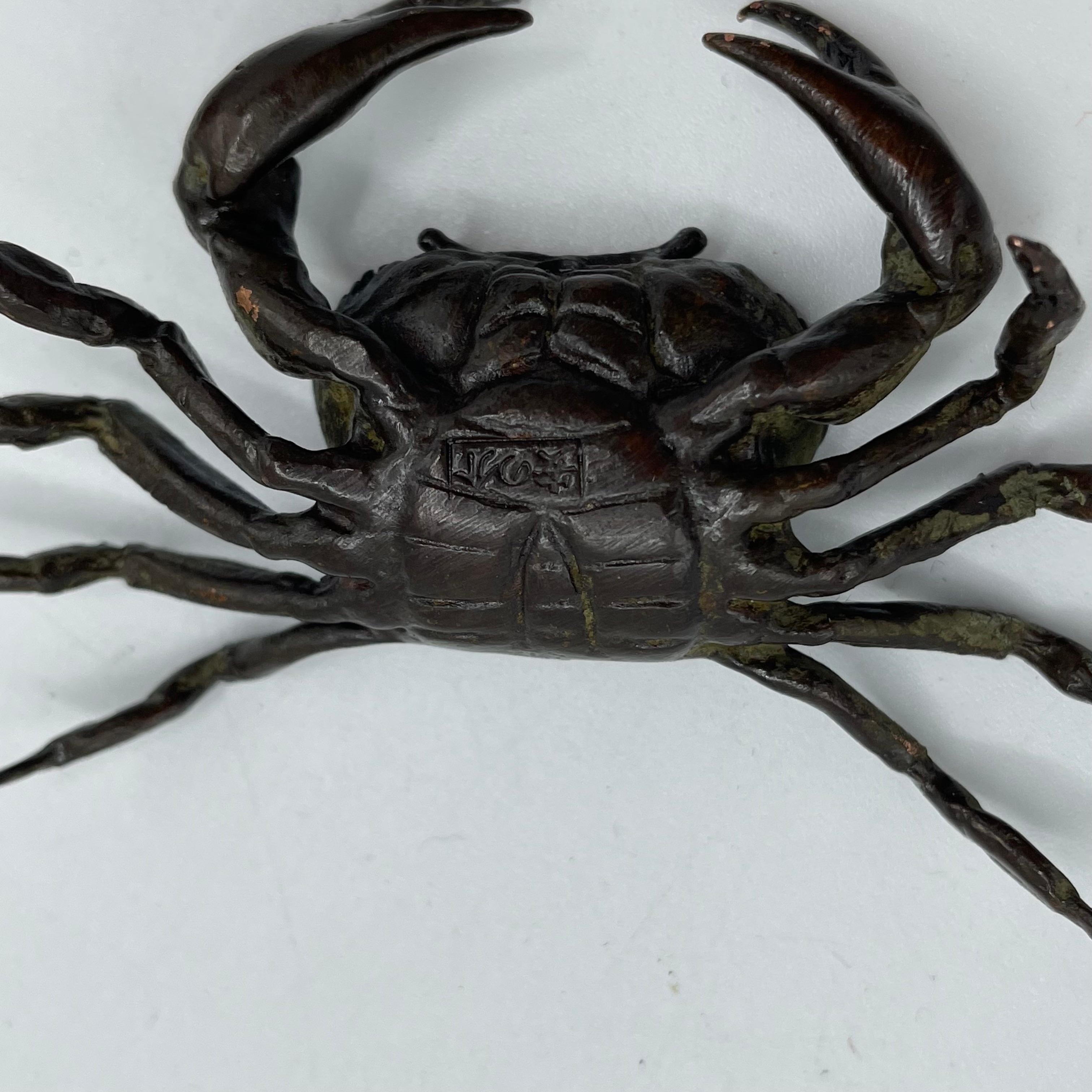 Japanese Vintage Bronze Crab 1930s 'Annosuke' Showa era For Sale 6