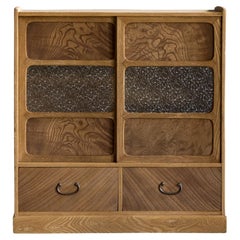Japanese Vintage Cabinet with Diamond Glass Sliding Doors, Early Showa (1926–)