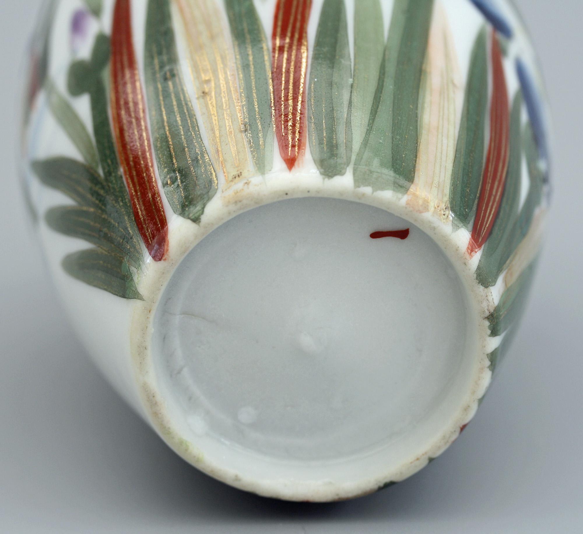 Taisho Japanese Vintage Fukagawa Arita Iris & Bird Painted Porcelain Vase