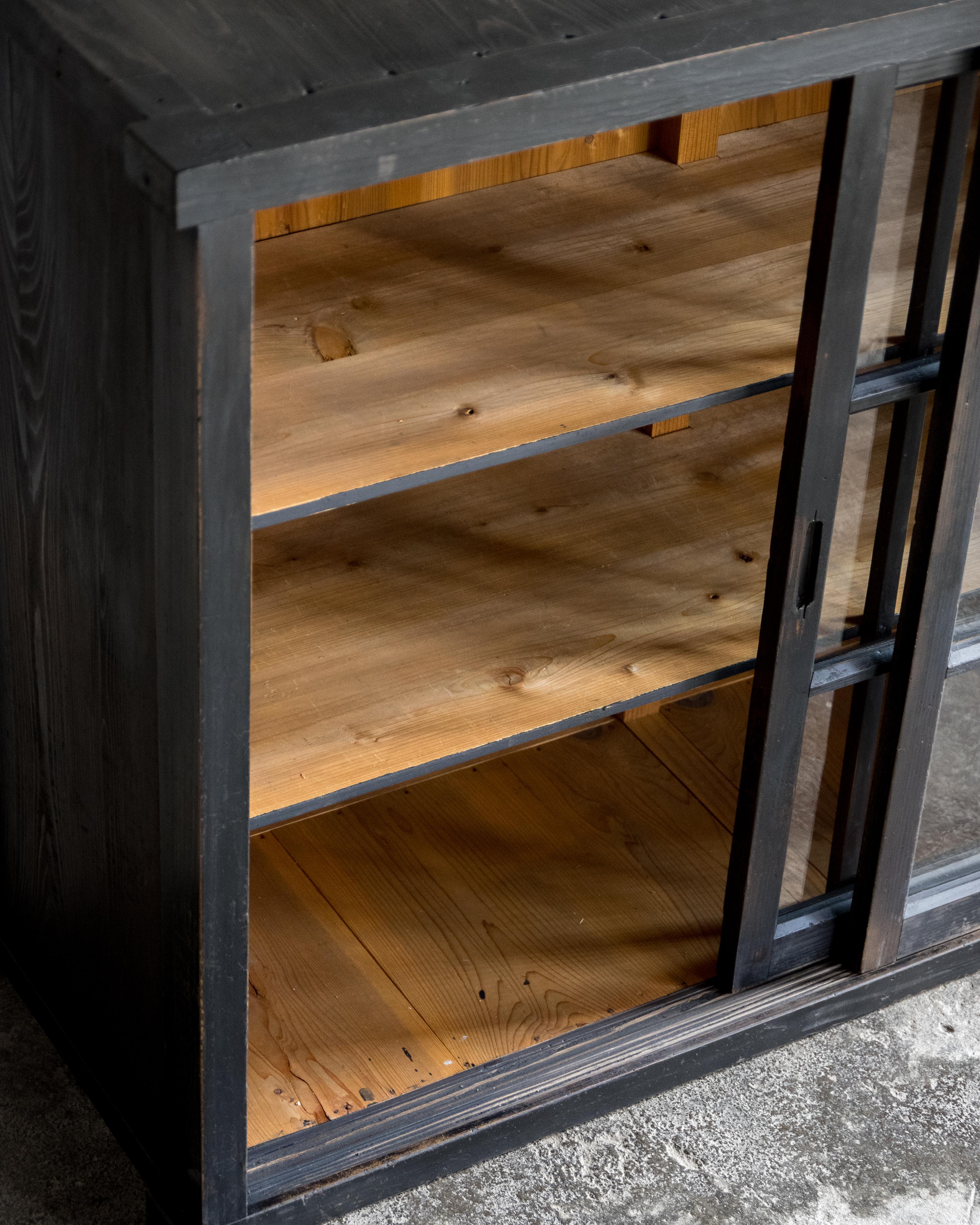 Japanese Vintage Glass Sliding-Door Cabinet, Early Showa Period (1926–) For Sale 10