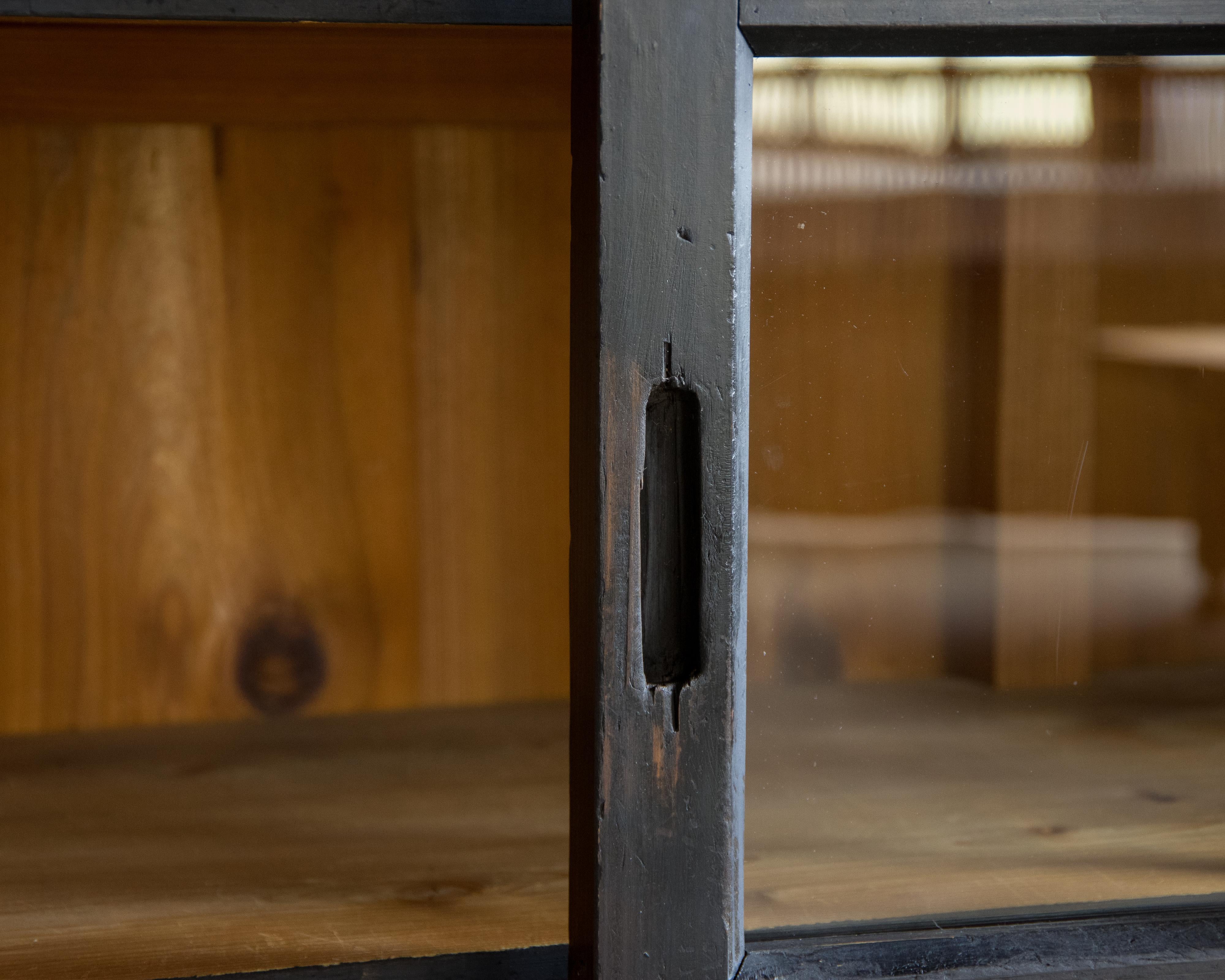 Japanese Vintage Glass Sliding-Door Cabinet, Early Showa Period (1926–) For Sale 14