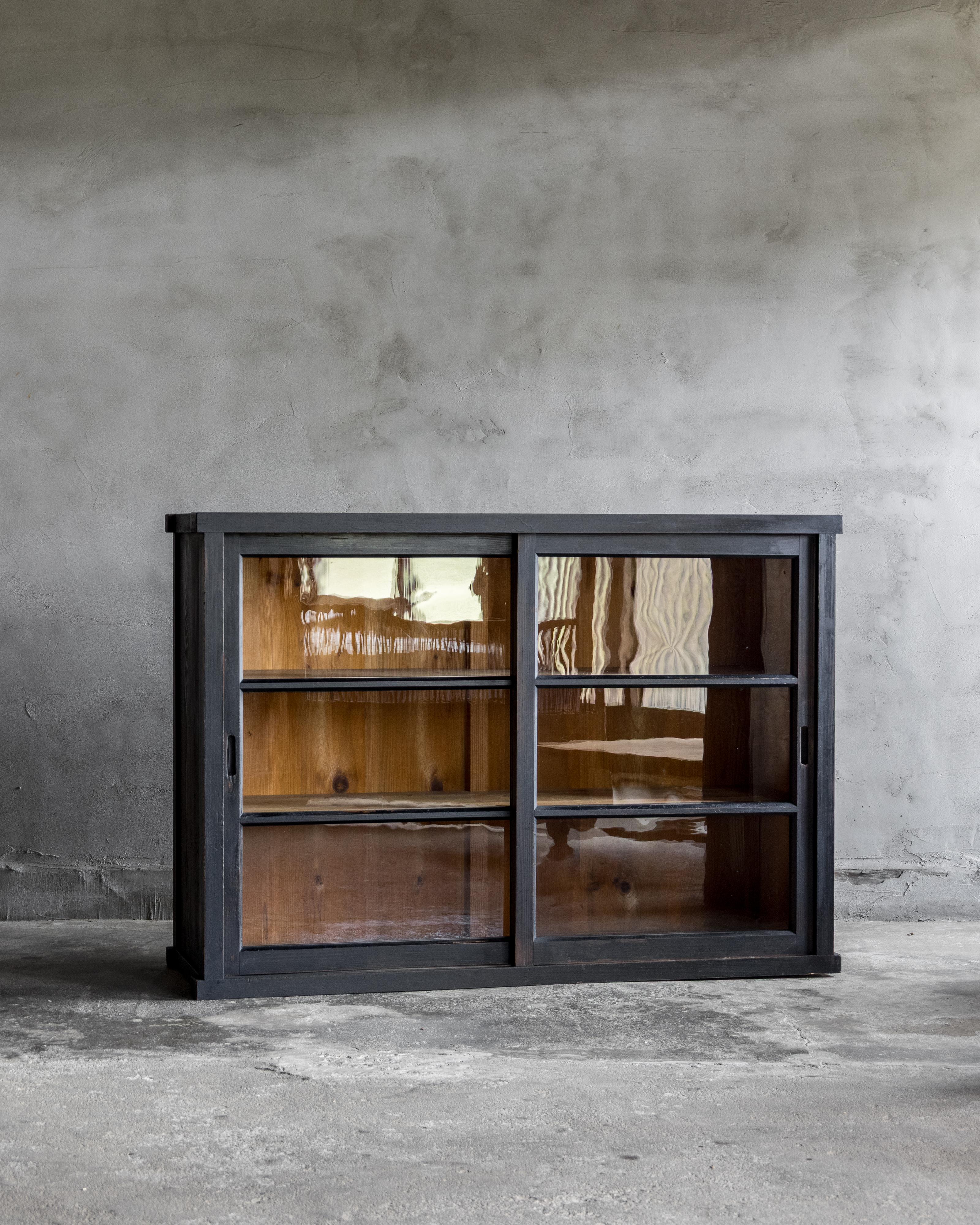 20th Century Japanese Vintage Glass Sliding-Door Cabinet, Early Showa Period (1926–) For Sale