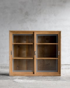 Japanese Vintage Glass Sliding Doors Cabinet, Early Showa Period 1930s