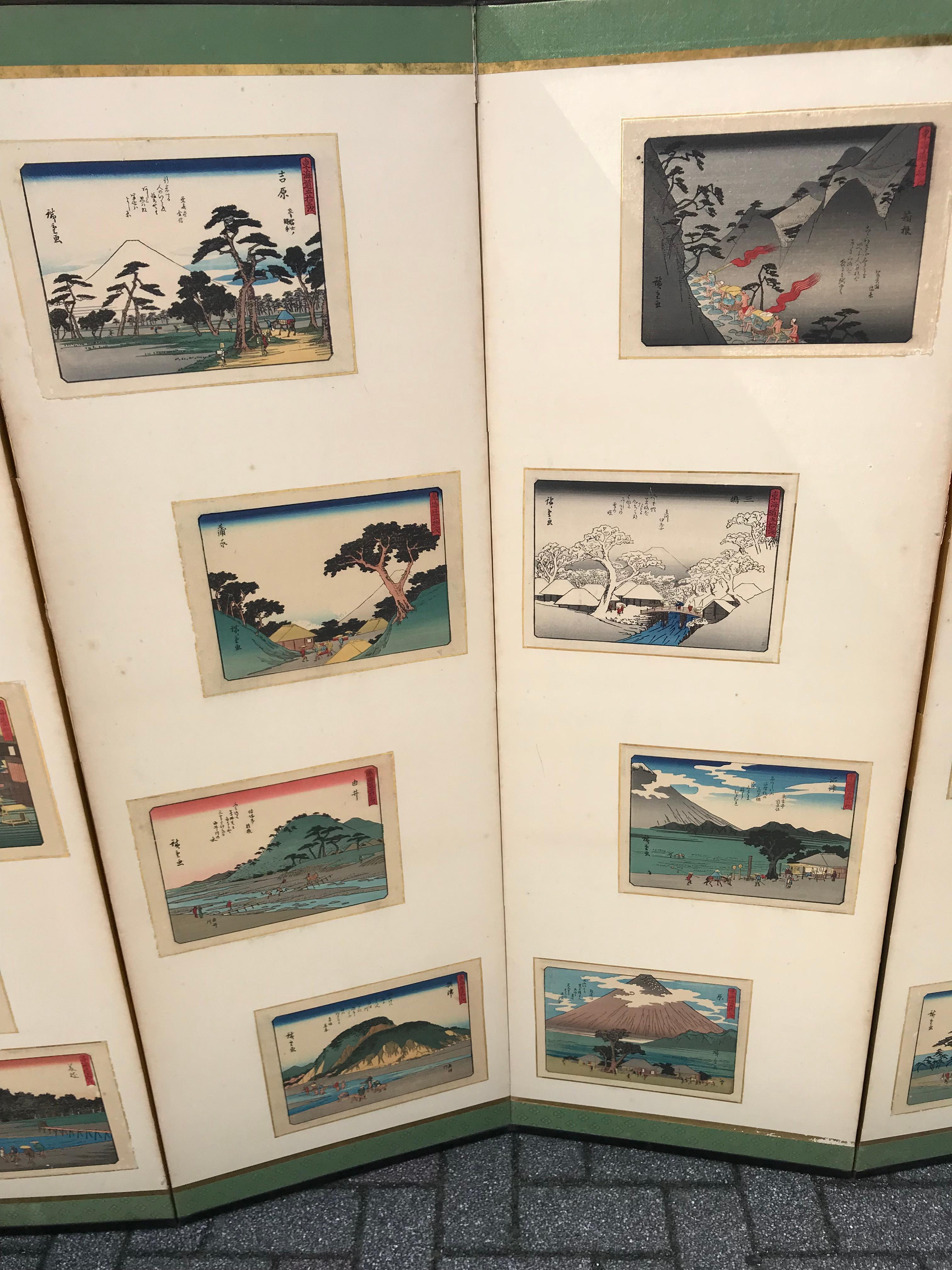 Showa Paravent japonais vintage d'après Hiroshige « Tokaido Road »  Impressions Byobu 28 en vente