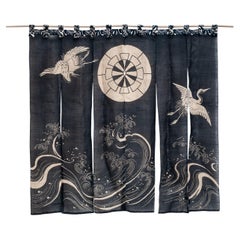 Japanese Vintage Indigo Dyed 6 panels Noren, Curtain, Edo period, Japan
