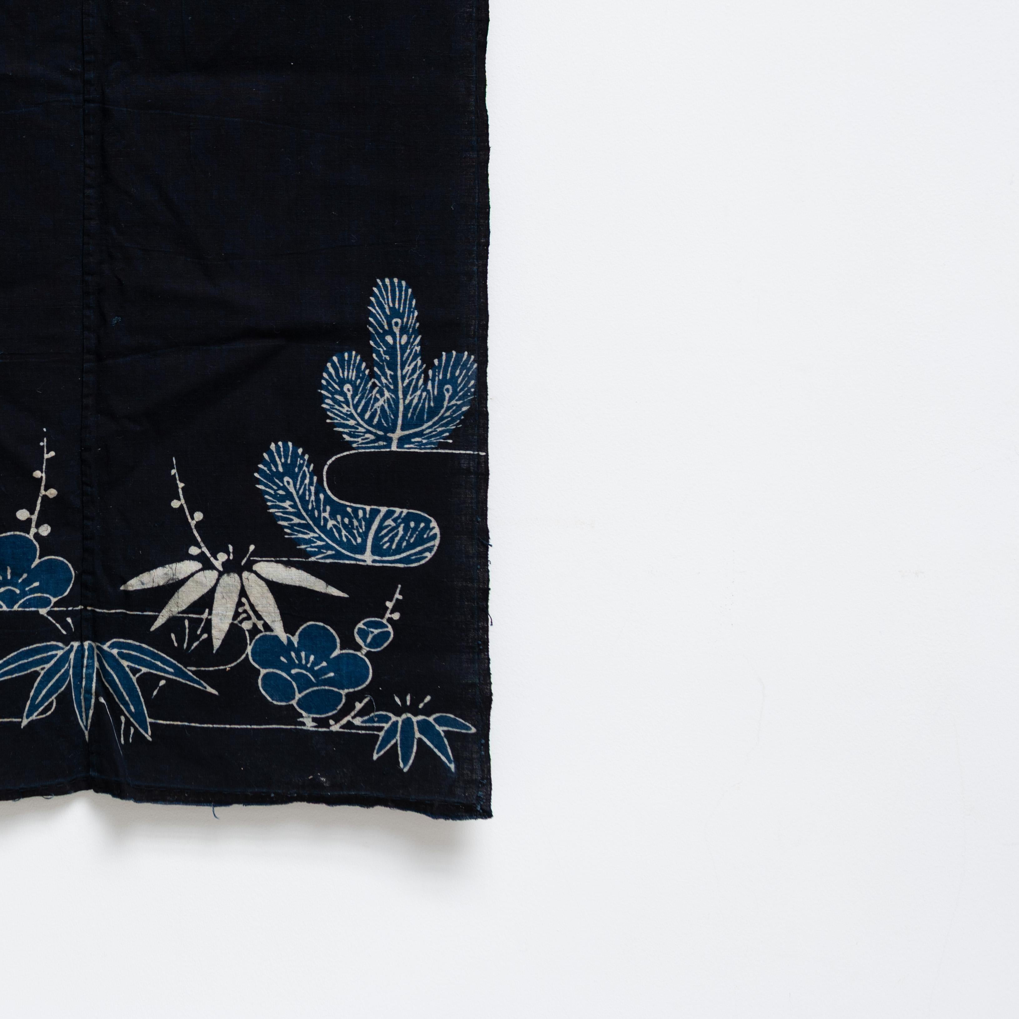 Cotton Japanese Vintage Indigo Fabric, Wabi Sabi, 1900s