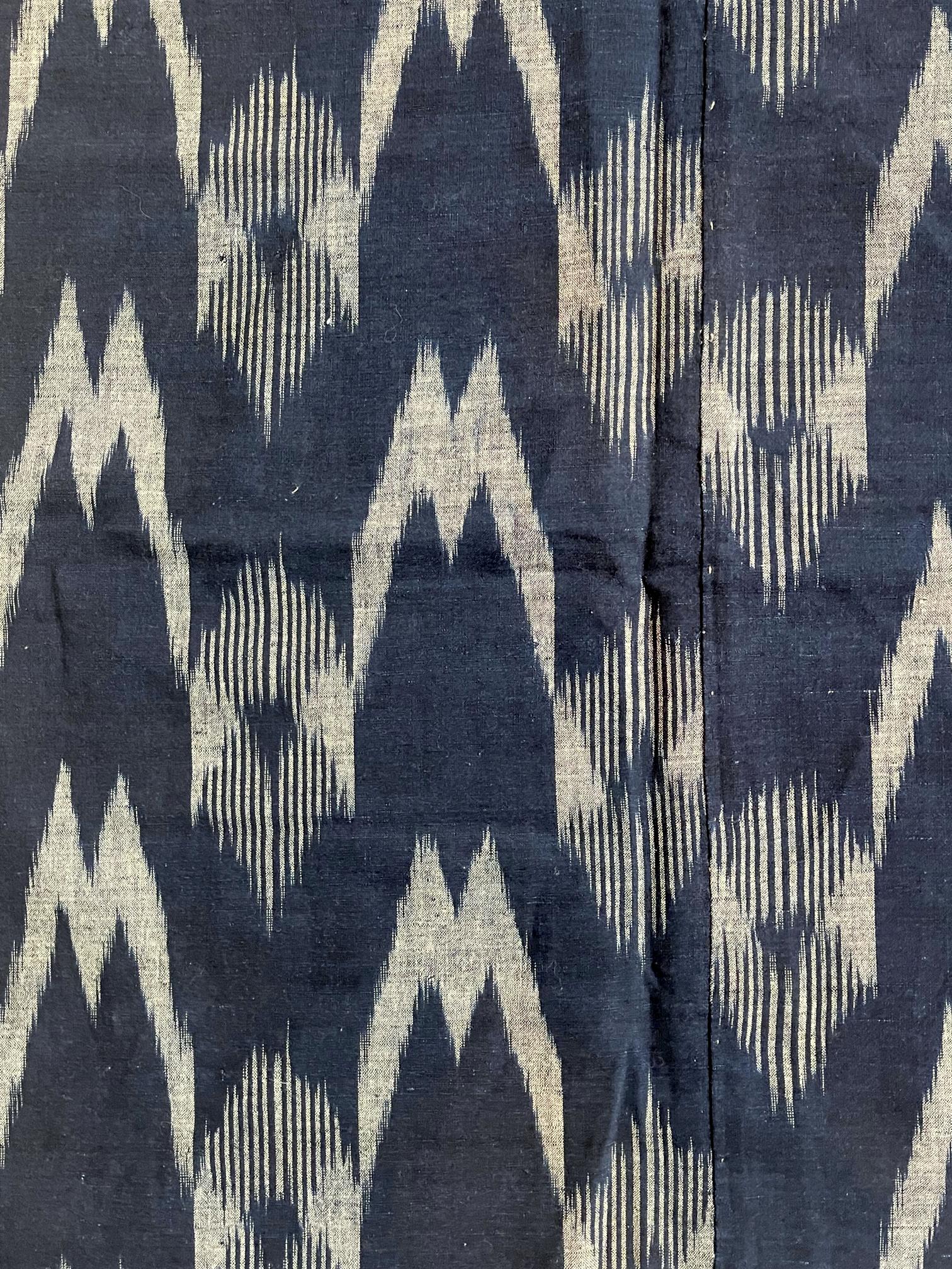 Meiji Japanese Vintage Indigo Woven Ikat Kasuri Textile Panel  For Sale