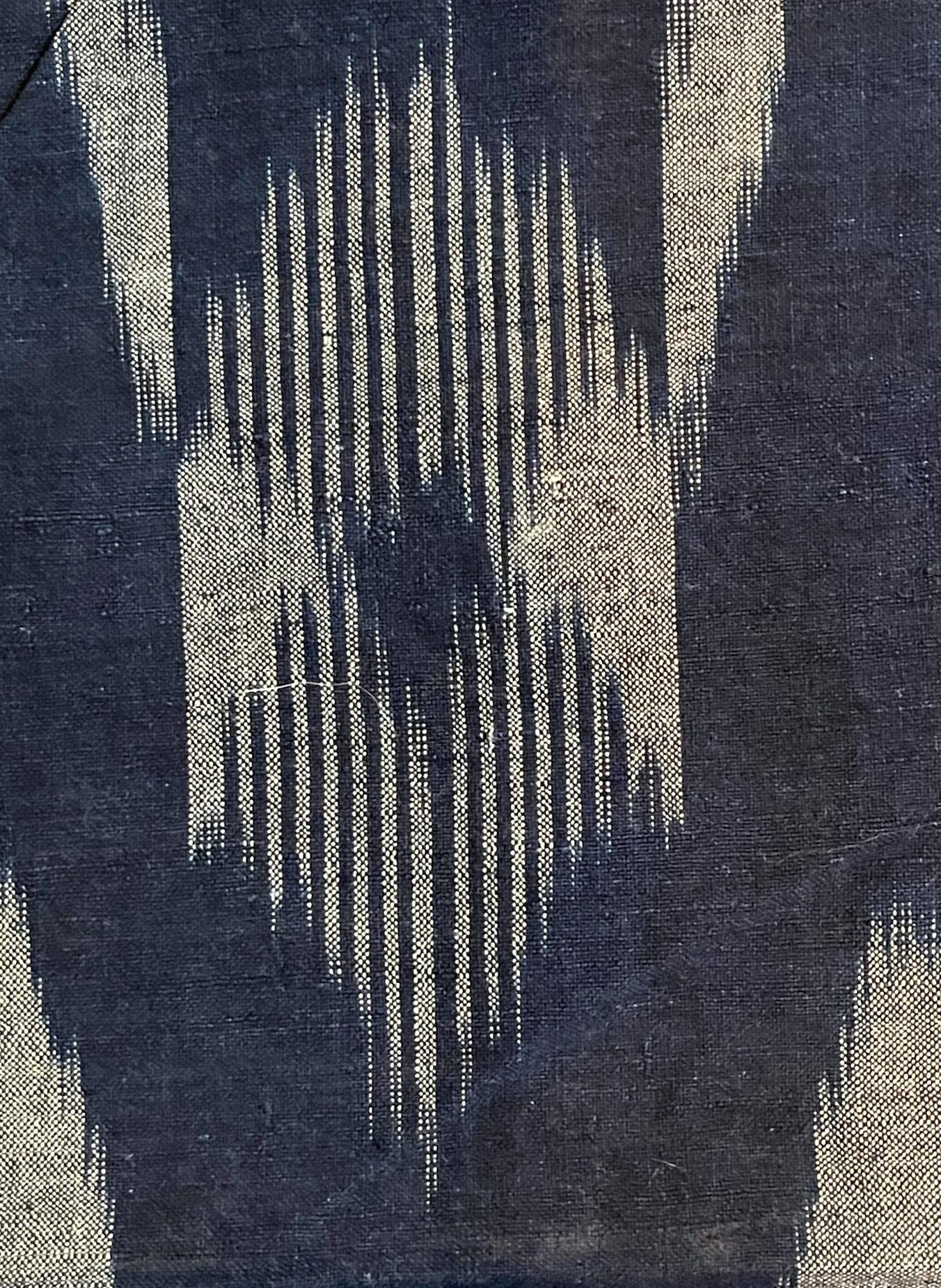 Cotton Japanese Vintage Indigo Woven Ikat Kasuri Textile Panel  For Sale