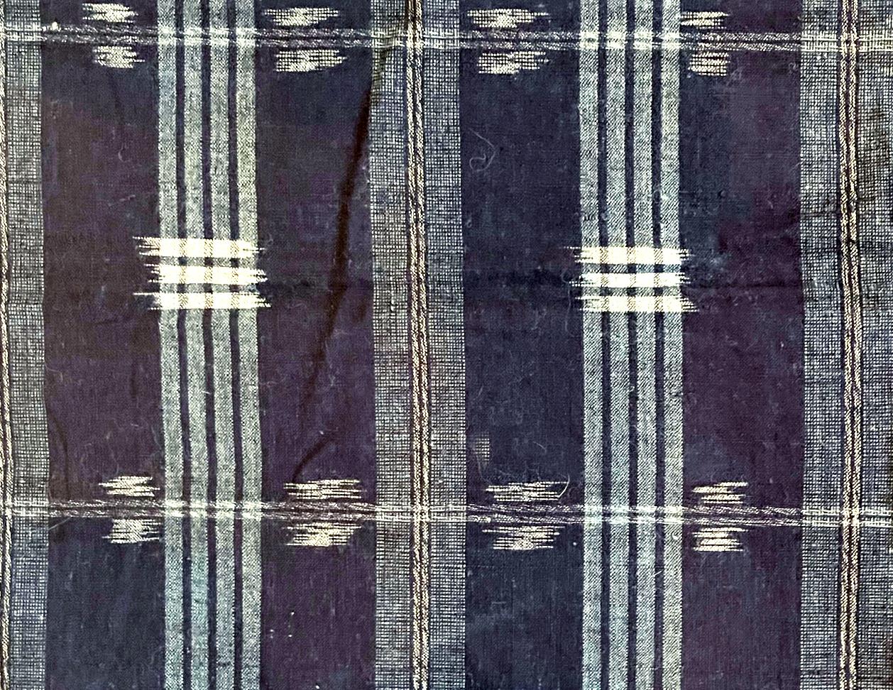 Japanese Vintage Indigo Woven Ikat Kasuri with Sashiko Textile Panel  1