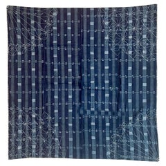 Japanese Used Indigo Woven Ikat Kasuri with Sashiko Textile Panel 