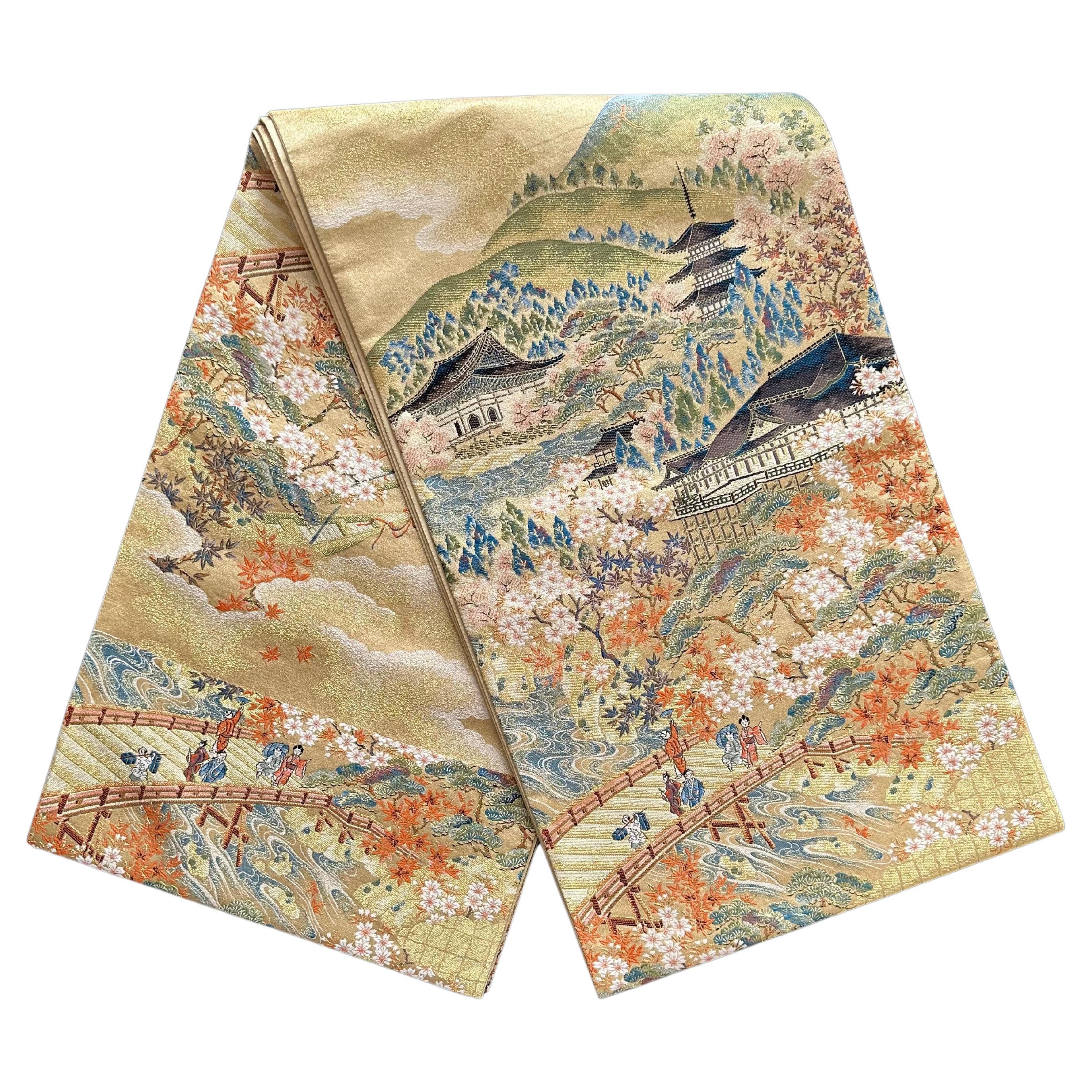 Japanese Vintage Kimono Obi, "KYOTO" selected by Kimono-Couture, Silk Textile