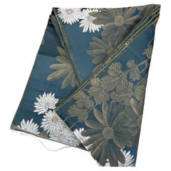 Japanese Vintage Kimono Silk Belt Flowers Navy and Silver 1920s Japanese Vintage Kimono Silk Belt Flowers Navy and Silver 1920s