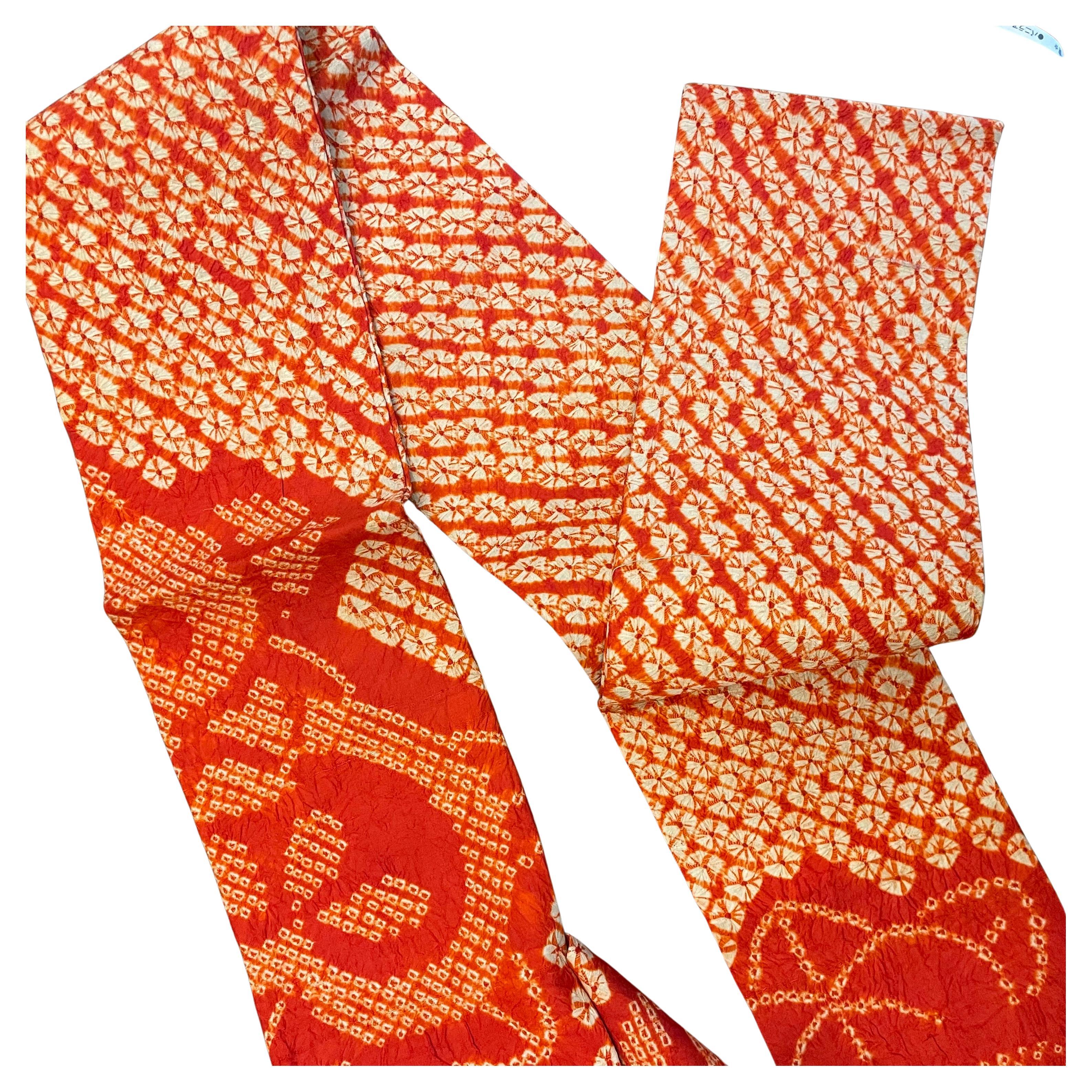 Ceinture de soie pour kimono japonais Vintage Nagoya-obi Rouge Shibori 1980