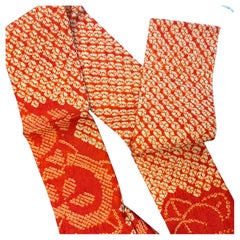 Japanese Vintage Kimono Silk Belt Nagoya-obi Red Shibori 1980s