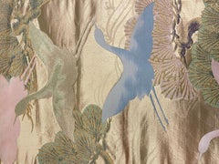 Japanese Vintage Kimono Silk Belt Tsuru Birds Fukuro-obi 1960s