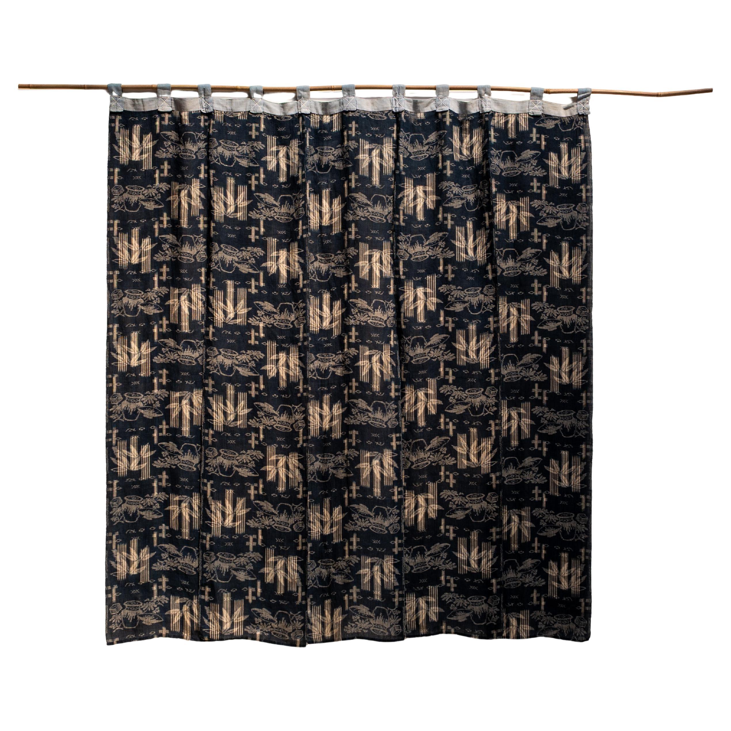 Japanese Vintage Linen Noren, Textile, Wabi Sabi, 19th Century