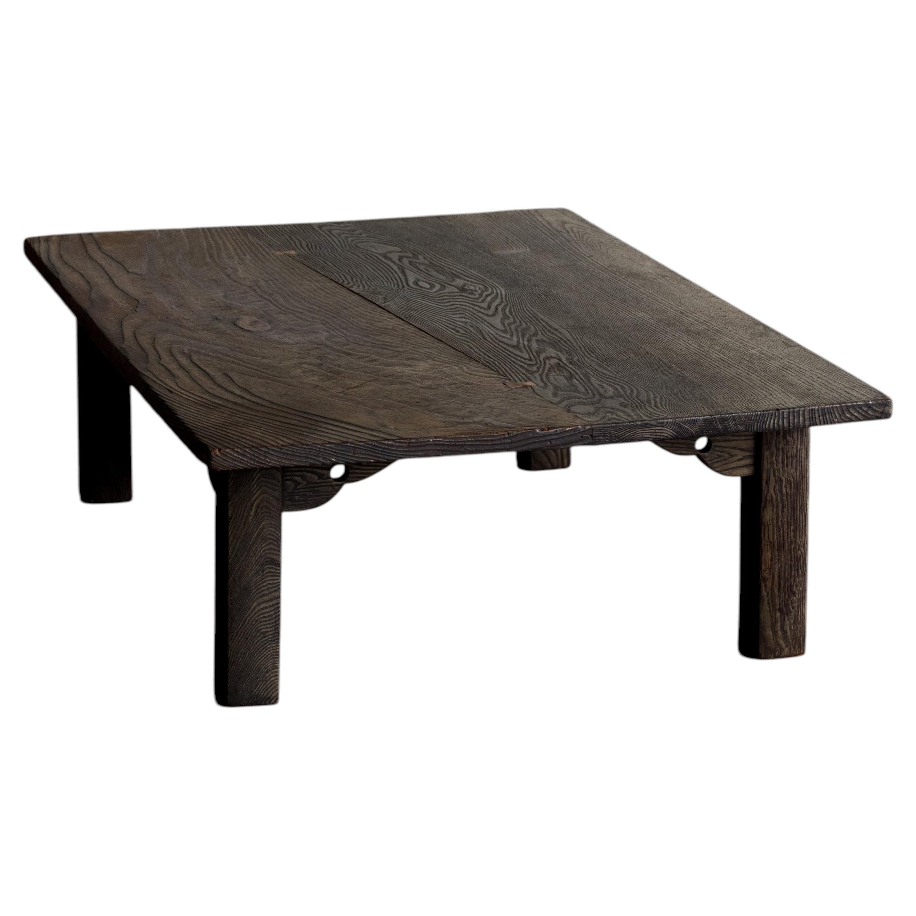 Japanese Vintage Low Table in Cedar and Ash, Showa Period, Wabi Sabi, Mingei