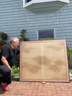 Japanese Vintage Misty Clouds Hand Painted 2 Panel Screen