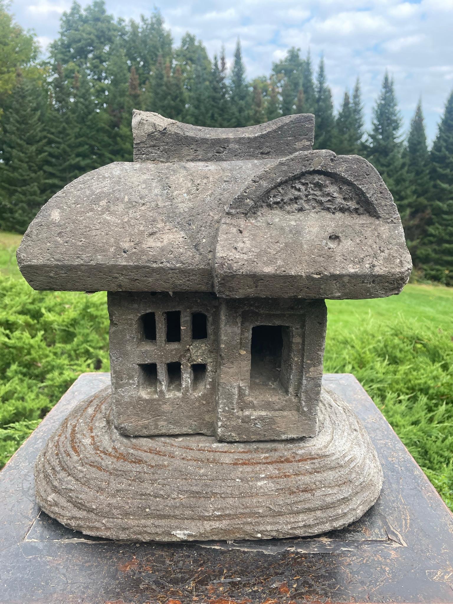 Taisho Japanese Old Garden House Model Stone Lantern For Sale