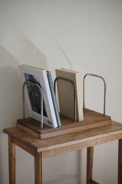 Japanese Vintage Oak and Steel Book Stand, 1950s–1970s, Japandi Wabi-Sabi