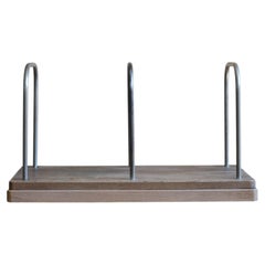 Japanese Vintage Oak and Steel Book Stand, 1950s–1970s, Japandi Wabi-Sabi