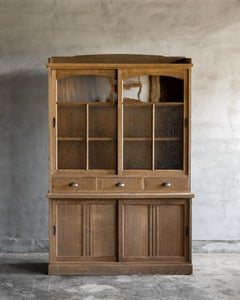 Japanese Vintage Oak Glass Cabinet, Early Showa Period “1926–1940s”