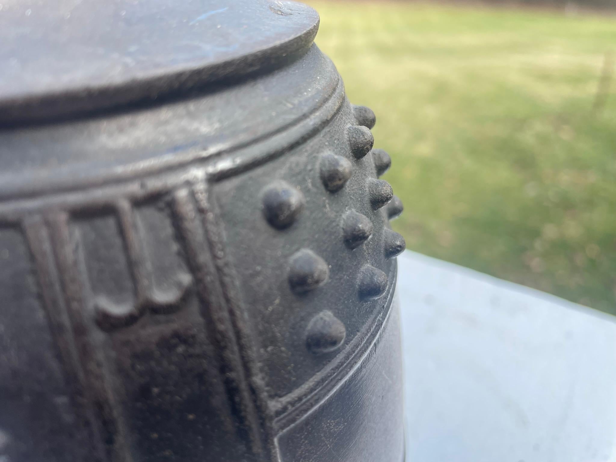 Japanese Vintage Old Hand Cast Temple Bell Resonates with Striker 3
