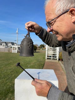 Japanese Vintage Old Hand Cast Temple Bell Resonates with Striker
