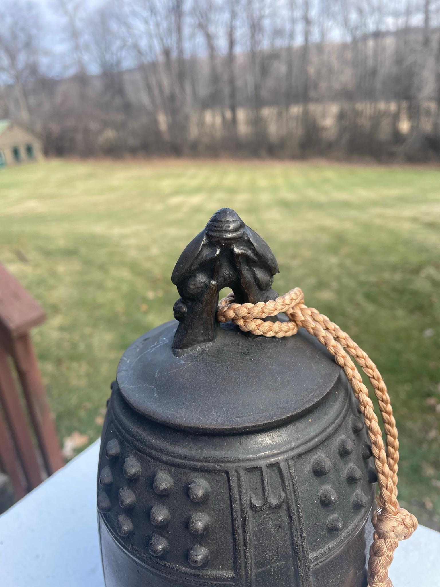 Showa Japanese Vintage Old Hand Cast Temple Bell Resonates with Striker