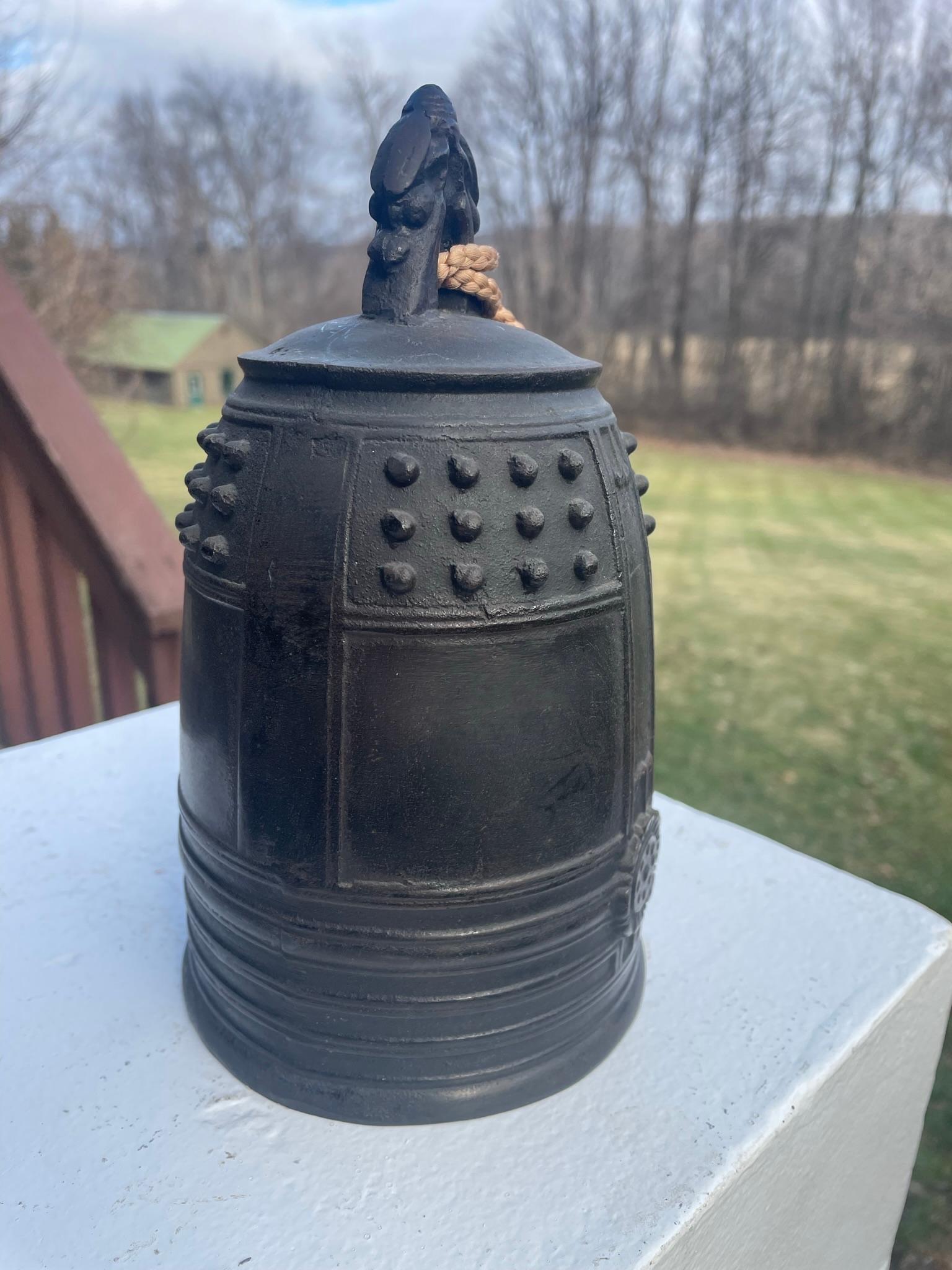 20th Century Japanese Vintage Old Hand Cast Temple Bell Resonates with Striker