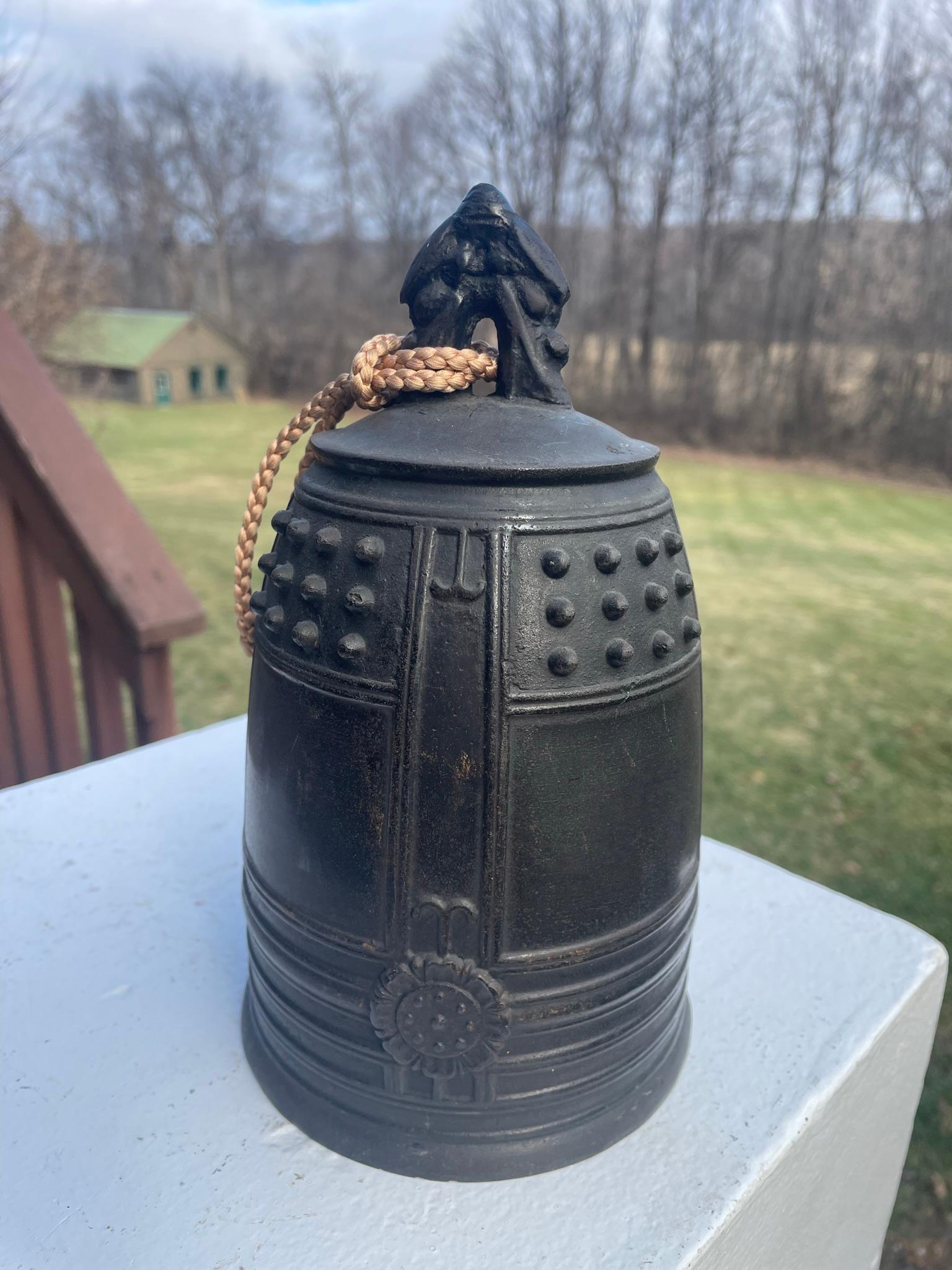 Bronze Japanese Vintage Old Hand Cast Temple Bell Resonates with Striker