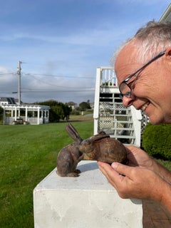Japanese Vintage Old Pair Garden Rabbits