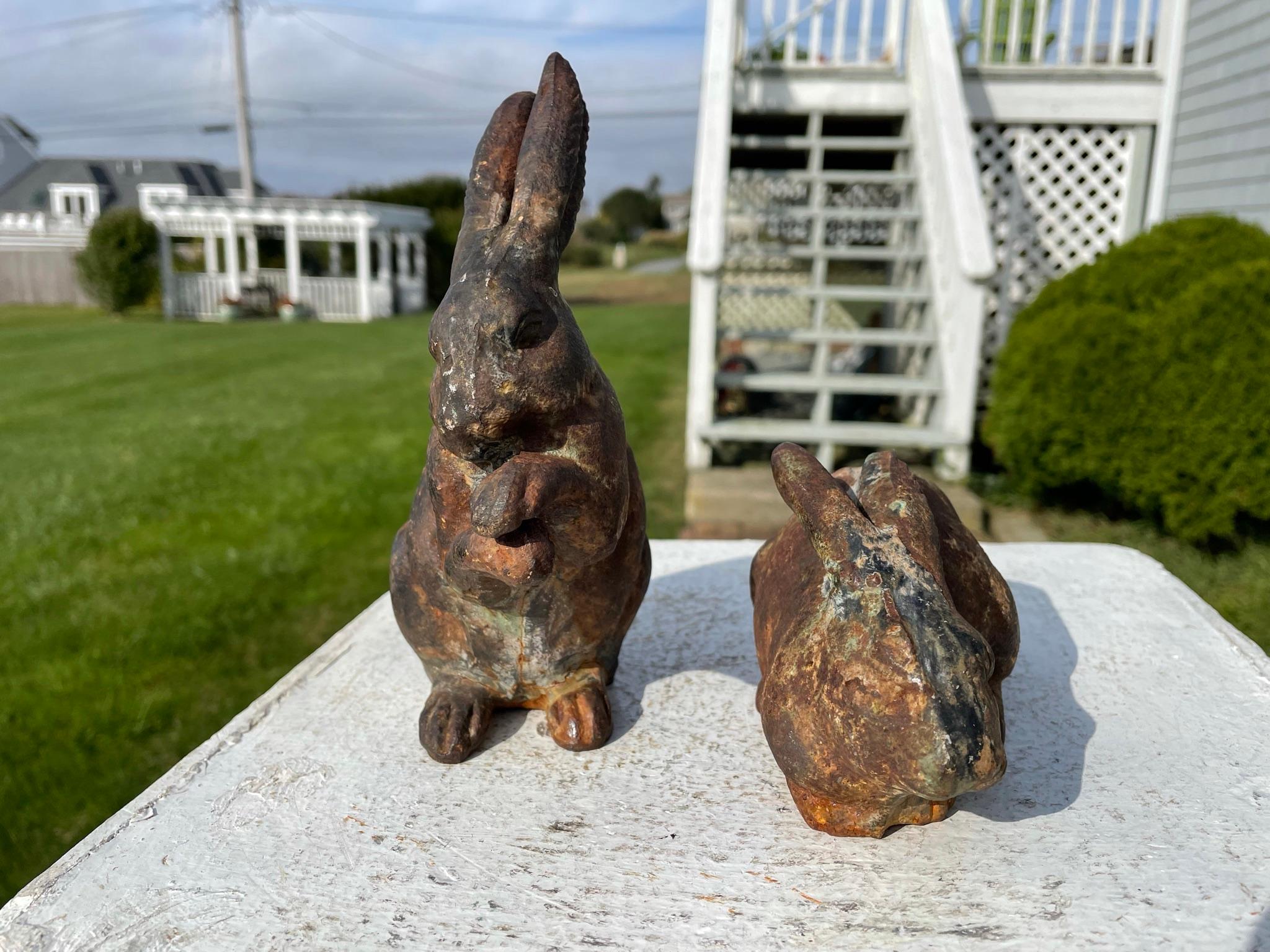 Japanese Vintage Old Pair Garden Rabbits In Good Condition In South Burlington, VT